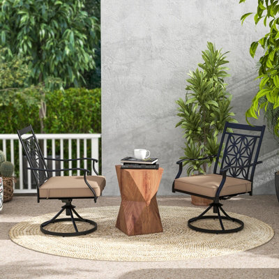 Costway 2 Piece Patio Metal Swivel Chairs Outdoor Bistro Dining Chair Set w/ Soft Cushion - 3