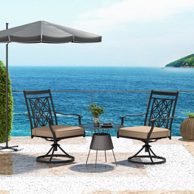 Costway 2 Piece Patio Metal Swivel Chairs Outdoor Bistro Dining Chair Set w/ Soft Cushion - 4