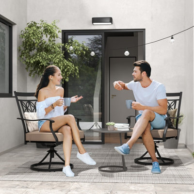 Costway 2 Piece Patio Metal Swivel Chairs Outdoor Bistro Dining Chair Set w/ Soft Cushion - 5
