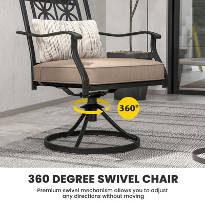 Costway 2 Piece Patio Metal Swivel Chairs Outdoor Bistro Dining Chair Set w/ Soft Cushion - 6
