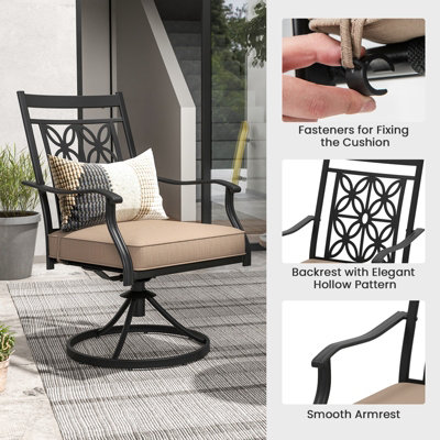 Costway 2 Piece Patio Metal Swivel Chairs Outdoor Bistro Dining Chair Set w/ Soft Cushion - 8