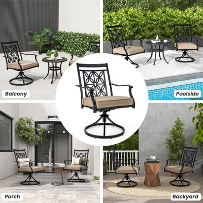 Costway 2 Piece Patio Metal Swivel Chairs Outdoor Bistro Dining Chair Set w/ Soft Cushion - 9