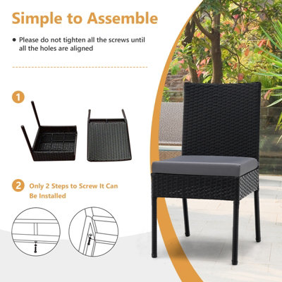 Costway 2-Piece Patio Wicker Chairs Garden Outdoor Dining Chair Set W/ Cushions - 4