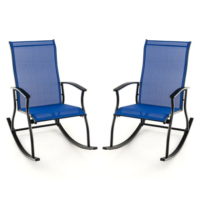 Costway 2 Pieces Outdoor Rocking Chairs Patio Cozy Rockers w/Breathable Backrest