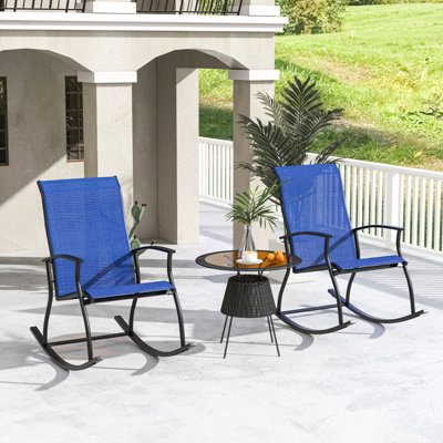 Costway 2 Pieces Outdoor Rocking Chairs Patio Cozy Rockers w/Breathable Backrest - 3