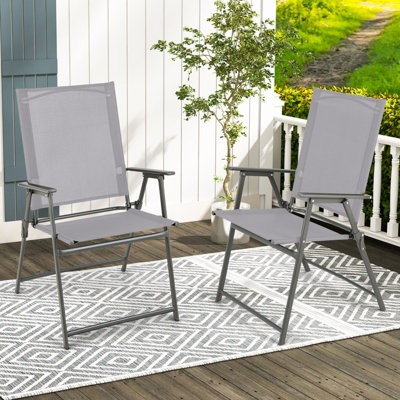 Costway 2 Pieces Patio Folding Chairs Outdoor Portable Dining Chairs with Armrests