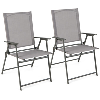 Costway 2 Pieces Patio Folding Chairs Outdoor Portable Dining Chairs with Armrests