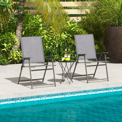 Costway 2 Pieces Patio Folding Chairs Outdoor Portable Dining Chairs with Armrests - 4