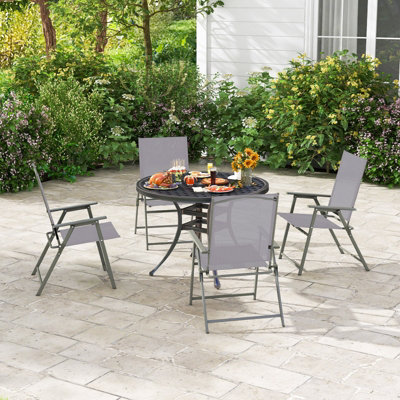 Costway 2 Pieces Patio Folding Chairs Outdoor Portable Dining Chairs with Armrests - 5