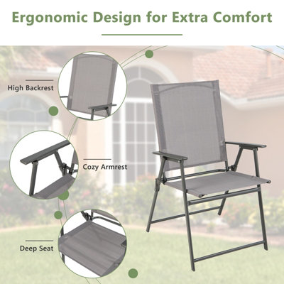 Costway 2 Pieces Patio Folding Chairs Outdoor Portable Dining Chairs with Armrests - 6