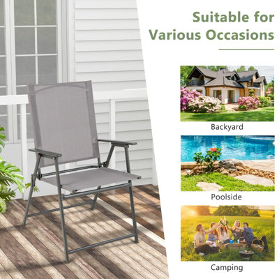 Costway 2 Pieces Patio Folding Chairs Outdoor Portable Dining Chairs with Armrests - 9