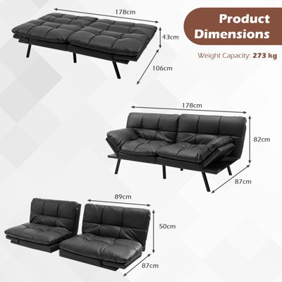 Costway 2 Seat Convertible Loveseat Sofa Bed Memory Foam Sleeper Couch ...