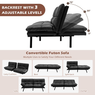 Costway 2 Seat Convertible Loveseat Sofa Bed Memory Foam Sleeper Couch ...