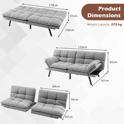 Costway 2 Seat Convertible Loveseat Sofa Bed Memory Foam Sleeper Couch 3-level Adjust