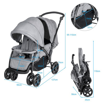 Costway 2 Seat Foldable Baby Stroller w Adjustable Backrest Push Handle Safety Belts Wheels