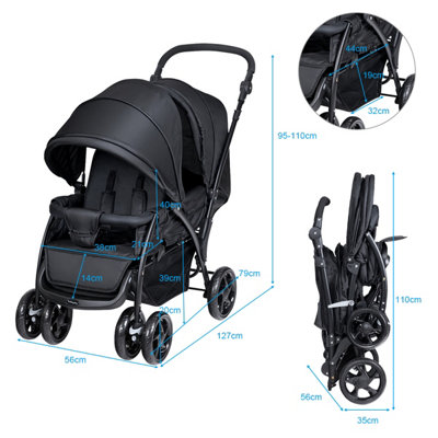 Costway 2 Seat Foldable Baby Stroller w/ Adjustable Backrest Push