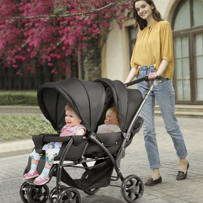 Costway 2 Seat Foldable Baby Stroller w Adjustable Backrest Push