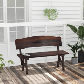 Costway 2-Seat Outdoor Patio Bench 120cm Spruce Wood Garden Loveseat with Inclined Backres