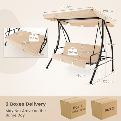 Costway 2-Seat Outdoor Patio Hammock Convertible Swing Chair Glider w/ Flat Bed