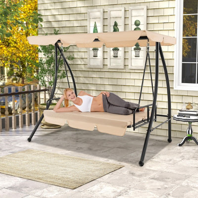 Costway 2-Seat Outdoor Patio Hammock Convertible Swing Chair Glider w/ Flat Bed