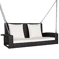 Costway 2-Seat Patio Rattan Porch Swing Loveseat Outdoor Hanging Swing Bench W/ Cushions