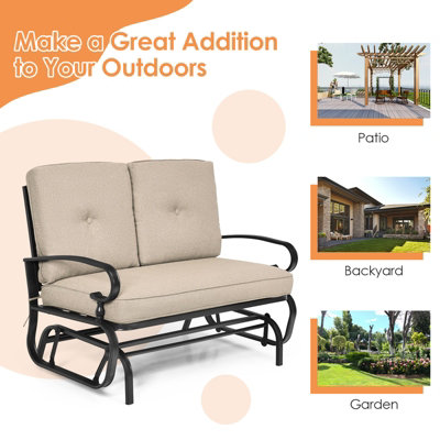 Costway 2 Seater Outdoor Bench Swing Glider Chair Loveseat W/ Comfortable Cushions