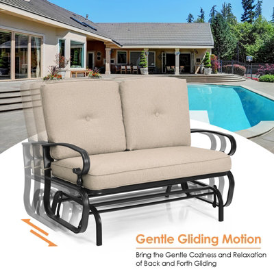 Costway 2 Seater Outdoor Bench Swing Glider Chair Loveseat W/ Comfortable Cushions - 4