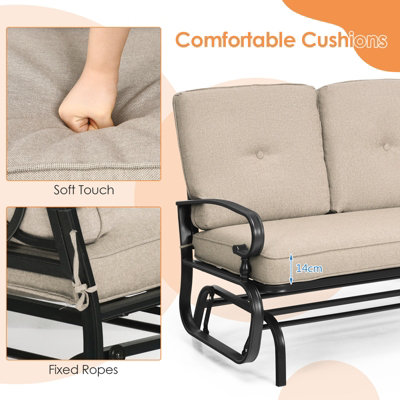 Costway 2 Seater Outdoor Bench Swing Glider Chair Loveseat W/ Comfortable Cushions - 5