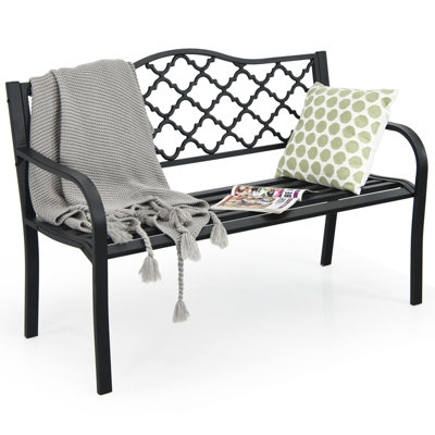 Costway 2 Seater Patio Garden Bench Outdoor Elegent Loveseat W/ Ergonomic Backrest