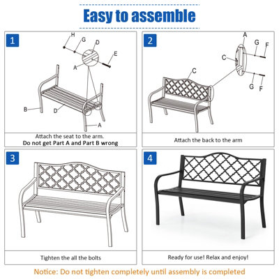 Costway 2 Seater Patio Garden Bench Outdoor Elegent Loveseat W/ Ergonomic Backrest - 9