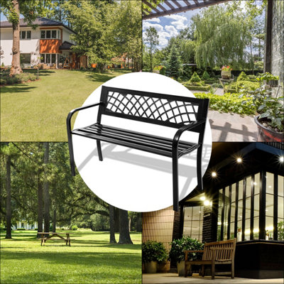 Costway 2 Seater Patio Garden Bench Outdoor Weatherproof Metal Loveseat W/ Backrest - 7