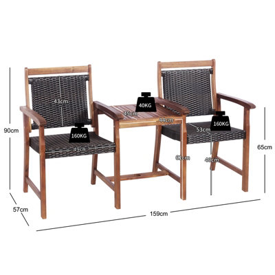 Costway 2-Seater Rattan Chair & Table Set w/ Umbrella Hole