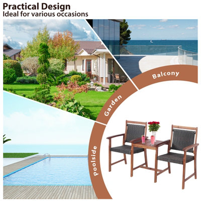 Costway 2-Seater Rattan Chair & Table Set w/ Umbrella Hole - 5