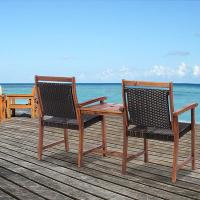 Costway 2-Seater Rattan Chair & Table Set w/ Umbrella Hole - 9