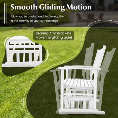 Costway 2 Seats Outdoor Glider Bench Poplar Wood Patio Swing Glider Loveseat Chair with Armrests - 4