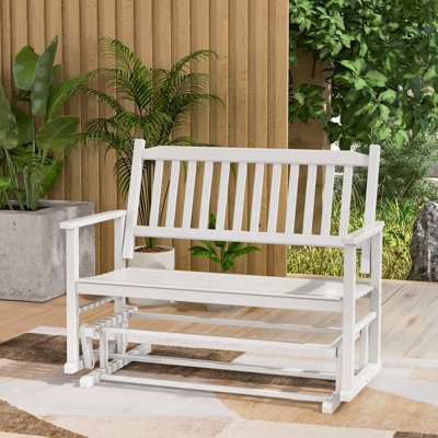 Costway 2 Seats Outdoor Glider Bench Poplar Wood Patio Swing Glider Loveseat Chair with Armrests - 8