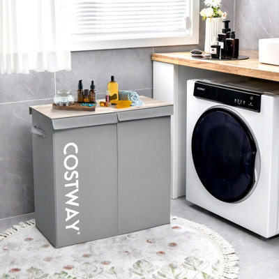 Costway 2-Section Large Laundry Basket 105L Laundry Hamper Bin Clothes Organiser Home - 3