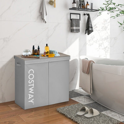 Costway 2-Section Large Laundry Basket 105L Laundry Hamper Bin Clothes Organiser Home - 5