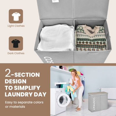 Costway 2-Section Large Laundry Basket 105L Laundry Hamper Bin Clothes Organiser Home - 6
