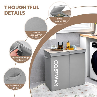 Costway 2-Section Large Laundry Basket 105L Laundry Hamper Bin Clothes Organiser Home - 9