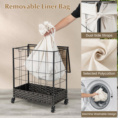 Costway 2 Section Laundry Hamper 130L Large Capacity Handwoven Rattan Laundry Basket
