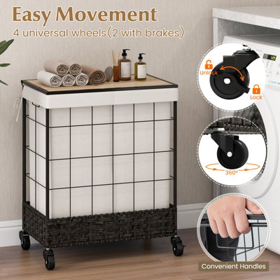 Costway 2 Section Laundry Hamper 130L Large Capacity Handwoven Rattan Laundry Basket - 5