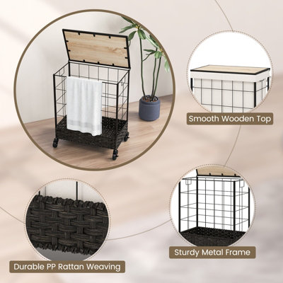 Costway 2 Section Laundry Hamper 130L Large Capacity Handwoven Rattan Laundry Basket - 7
