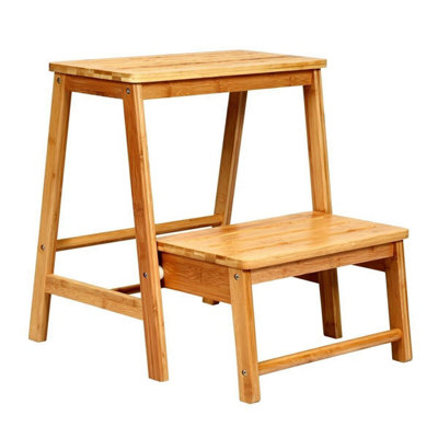 Costway 2-Step Folding Step Ladder Bamboo Step Stool Portable Ladder Display Rack