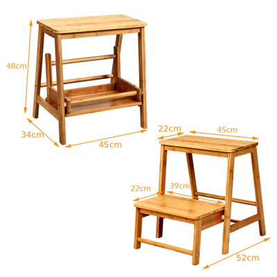 Costway 2-Step Folding Step Ladder Bamboo Step Stool Portable Ladder Display Rack