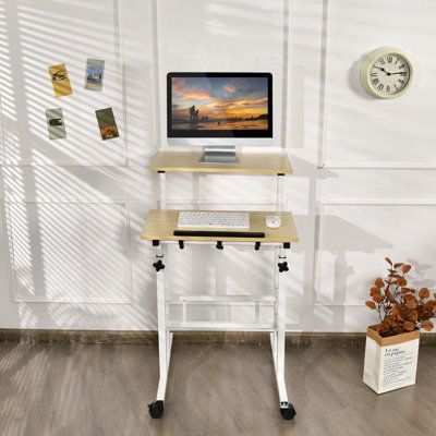 Costway 2-Tier Adjustable Standing Desk Mobile Sit Stand computer Desk on Wheels