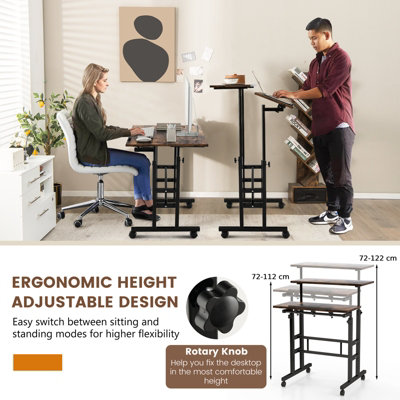 Costway 2-Tier Adjustable Standing Desk Mobile Sit Stand computer Desk ...