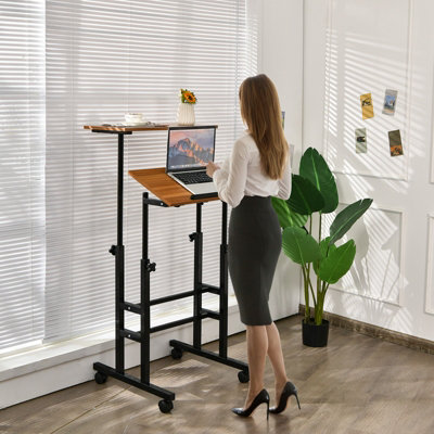 Costway 2-Tier Adjustable Standing Desk Mobile Sit Stand computer Desk on Wheels
