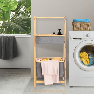 Costway 2-tier Bamboo Laundry Hamper Shelf Folding Storage Rack Toy ...