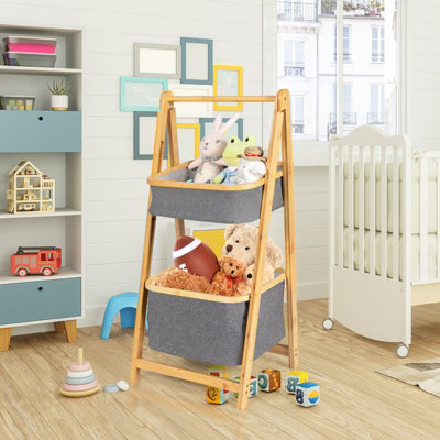 Costway 2-tier Bamboo Laundry Hamper Shelf Folding Storage Rack Toy Organizer - 4